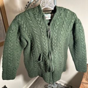 Aran Crafts Sweater Womens Large Green 100% Merino Wool Hooded Zip Ireland